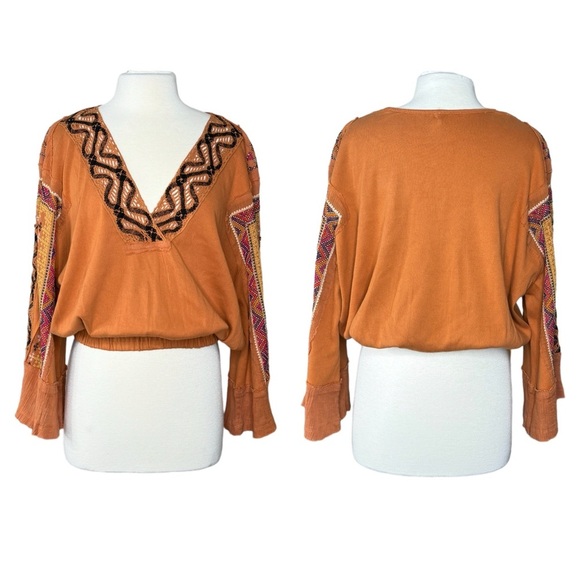 Free People Cross Country Sienna Bell Sleeve Bohemian Boho Top, Size Lar… - Picture 4 of 11